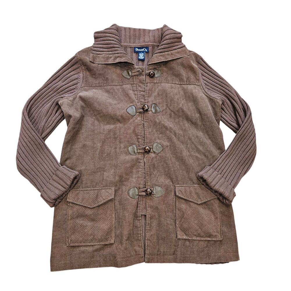 Denim & Co Corduroy Knit Jacket Womens L Brown Toggle Button Boho Cottage